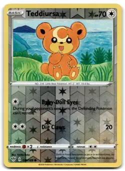 Pokemon SWSH03: Darkness Ablaze Reverse Holo Teddiursa #138/189 Common - Image 1