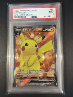 2022 POKEMON SWORD & SHIELD BRILLIANT STARS #157 FULL ART/PIKACHU V PSA 9 - Image 1