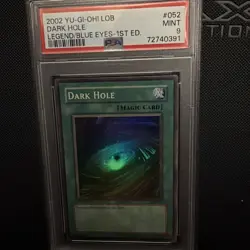 2002 YU-GI-OH! LOB-LEGEND OF BLUE EYES WHITE DRAGON 1ST ED #052 DARK HOLE PSA 9 - Image 1