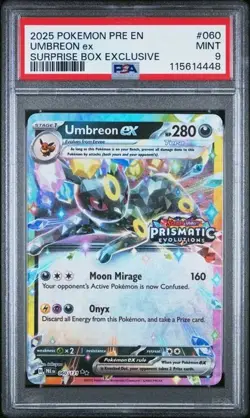 2025 Prismatic Evolution Umbreon ex Surprise Box Stamped Promo Card 060 PSA 9 - Image 1