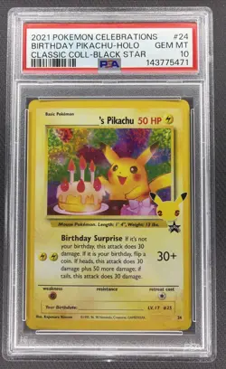 2021 POKEMON CELEBRATIONS CLASSIC COLLECTION #24 BIRTHDAY PIKACHU-HOLO PSA 10 - Image 1