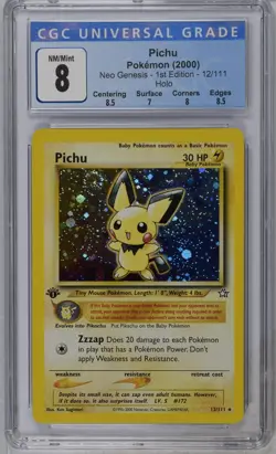 CGC 8 NM/Mint Pichu 1st Edition 2000 Neo Genesis 12/111 Holo Pokemon W/ SWIRL! - Image 1