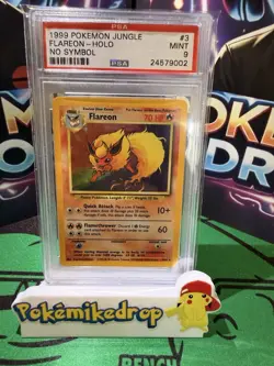 1999 Pokemon Jungle Flareon Holo No Symbol #3 PSA 9 Mint - Image 1
