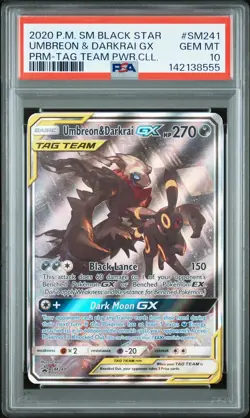 2020 POKEMON SM BLACK STAR PROMO #SM241 UMBREON & DARKRAI GX PSA 10 - Image 1