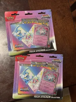 New & Sealed! Set of 2 Pokemon TCG Prismatic Evolutions Tech Sticker Collection - Image 1