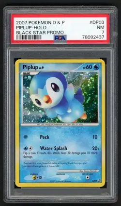 PIPLUP 2007 POKEMON DIAMOND PEARL D&P #DP03 BLACK STAR PROMO HOLO CARD PSA 7 - Image 1