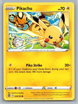 Pikachu 49/195 Silver Tempest Common Pokemon TCG 2022 - Image 1