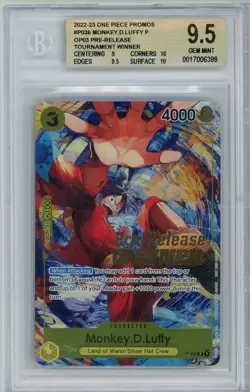 Monkey.D.Luffy Pre-Release Tournament Winner One Piece Promotion #P-036 BGS 9.5 - Image 1