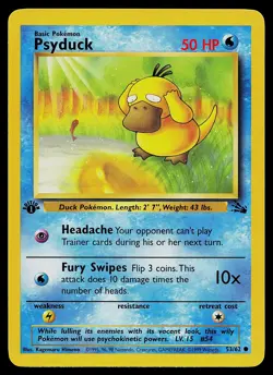 Pokemon Card - Psyduck Fossil 53/62 Common 1st Edition - Image 1