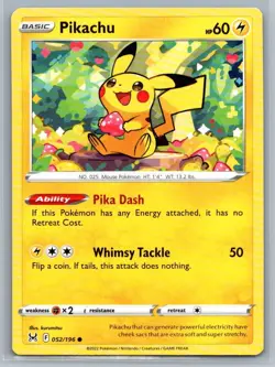 Pikachu 52/196 Lost Origin Common Pokemon TCG 2022 - Image 1