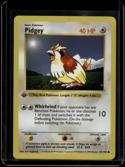 Pokemon TCG Pidgey 57/102 Base Set Shadowless 1st Edition MP - Image 1