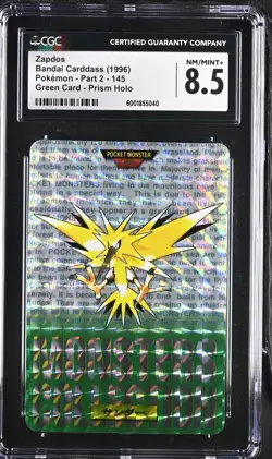 1996 POKEMON JPN BANDAI CARDDASS VENDING #145 ZAPDOS-PRISM- CGC 8.5 - Image 1