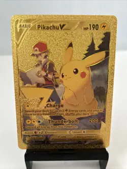 Pikachu V Metal Gold Foil Pokemon Card Fan Art Display Card HP190 - Image 1