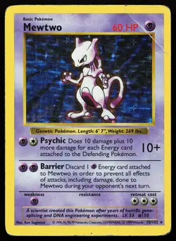 Mewtwo 10/102 Holo Rare Base Set (Shadowless) Pokemon Card - Image 1