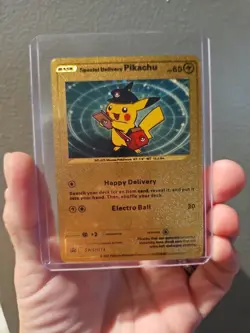 Special Delivery Pikachu Gold Foil Fan Art Vinyl Textured Collector Pokemon Card - Image 1