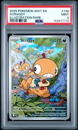 2025 Pokemon White Flare Scraggy #138/086 Illustration Rare PSA 9 MG3 - Image 1