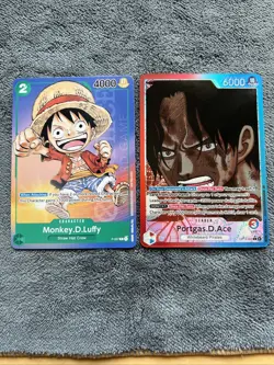 One Piece CCG Luffy Promo P-037 Ace Alt Leader OP13-002 Bundle NM English Foil - Image 1