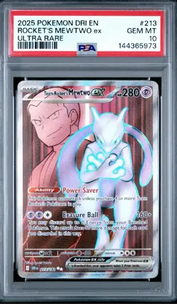 2025 POKEMON DRI EN-DESTINED RIVALS ULTRA RARE TEAM ROCKET'S MEWTWO EX PSA 10 - Image 1