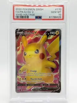 2020 Pokemon Sword and Shield Vivid Voltage Pikachu V #170 PSA 10 - Image 1