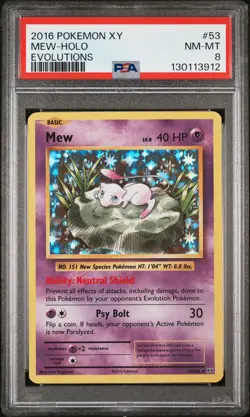 2016 POKEMON XY EVOLUTIONS #53 MEW-HOLO PSA 8 - Image 1