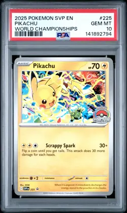 2025 Pokemon Svp En-Sv Black Star Promo #225 Pikachu World Championships PSA 10 - Image 1