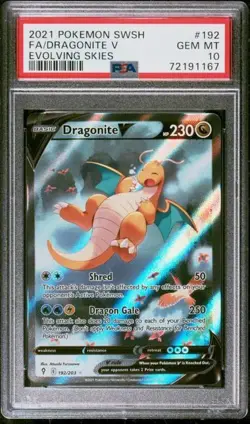 Pokemon TCG Evolving Skies Dragonite V Alt Art 192/203 Ultra Rare PSA 10 Gem MT - Image 1