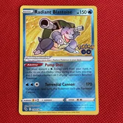 Pokemon Radiant Blastoise GO 018/078 Radiant Rare Holo 150 HP Turtle *Free Ship* - Image 1