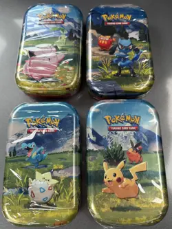 (4) ASCENDED HEROES SEALED Mini Tins~POKEMON Card Game Tin Pack LOT~Pikachu Hero - Image 1