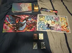 Pokemon Accessories Lot – Prismatic SPC Box, Charizard UPC Playmats, Sleeves - Image 1