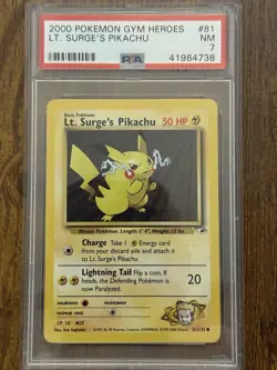 2000 Pokemon Gym Heros Lt Surges Pikachu PSA 7 - Image 1
