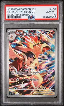 2025 POKEMON DRI EN-DESTINED RIVALS ILLUSTRATION RARE ETHAN'S TYPHLOSION PSA 10 - Image 1