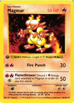 Pokemon TCG Magmar 36/102 1st Edition Base Set Shadowless Uncommon LP - Image 1