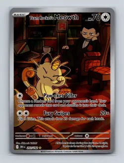 Team Rocket's Meowth 203 Pokemon Destined Rivals Illustration Rare Card NM+ - Image 1