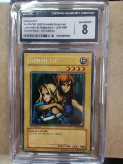 CGC 8 Yugioh LON-000 Gemini Elf Secret Rare 1st Edition Labyrinth of Nightmare - Image 1