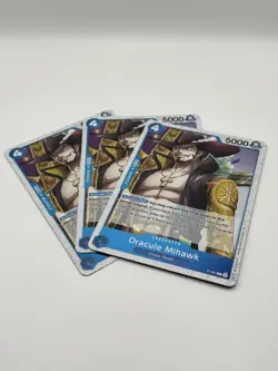 One Piece CCG Dracule Mihawk 3x Card Playset - P-081 - English - ALL MINT - Image 1