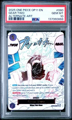 2025 ONE PIECE OP11-A FIST OF DIVINE SPEED 080 GEAR TWO ALTERNATE ART ENG PSA 10 - Image 1