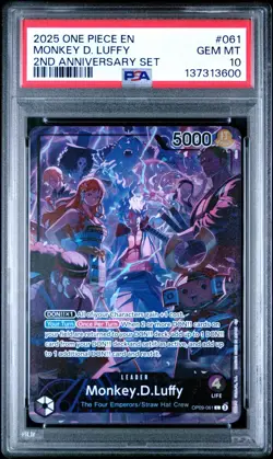 2025 ONE PIECE OP09 061 MONKEY D LUFFY ENGLISH 2ND ANNIVERSARY SET PROMO PSA 10 - Image 1