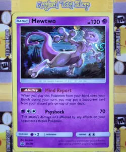 Pokemon Mewtwo Black Star Promo SM214 Holo Swirl Hidden Fates Pin Collection - Image 1