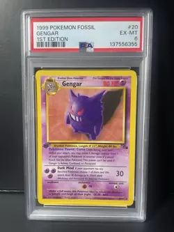 1999 POKEMON FOSSIL 1ST EDITION #20 GENGAR PSA 6 - Image 1