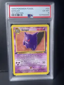 1999 POKEMON FOSSIL 1ST EDITION #20 GENGAR PSA 6 - Image 2