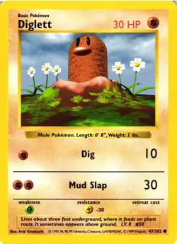 Pokemon TCG Diglett Base Set 47/102 Regular Shadowless Common VLP - Image 1