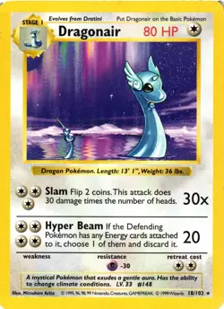Pokemon TCG Dragonair 18/102 Rare Shadowless Edition Base Set DMG - Image 1