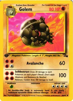 Pokemon TCG Fossil Golem 1st Edition Uncommon Card 36/62 LP - Image 1