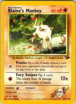 Blaine's Mankey 063/132 Gym Challenge Pokemon TCG MP Unlimited - Image 1