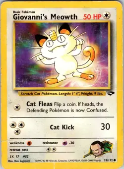 Giovanni's Meowth (74) 074/132 Gym Challenge Pokemon TCG MP Unlimited - Image 1
