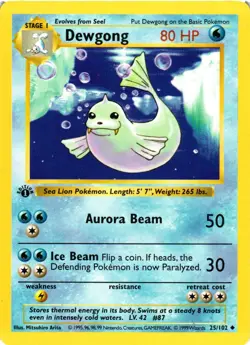 Pokemon TCG Base Set Dewgong 25/102 Uncommon 1st Edition Shadowless VLP - Image 1