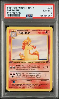 1999 Pokemon Jungle 1st Edition Rapidash 44 FRESHLY GRADED PSA 8 NEAR MINT-MINT - Image 1