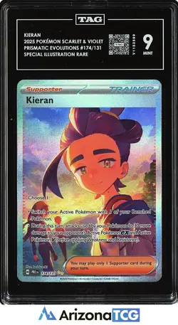 Pokemon 2025 Kieran 174/131 Special Illustration Rare Prismatic Evolutions TAG 9 - Image 1