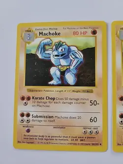 Collection Of 4 Shadowless Machoke Pokemon Cards 34/102 - Image 2