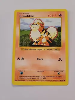 Pokemon TCG Growlithe Base Set Shadowless Card 28/102 WOTC Vintage - Image 1